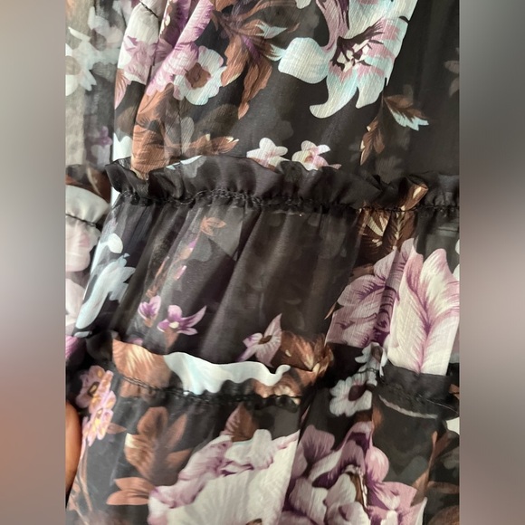 Beulah Style Sheer Floral Purple Tiered Ruffled Trim Long Dress (Sz Large) - Picture 13 of 14